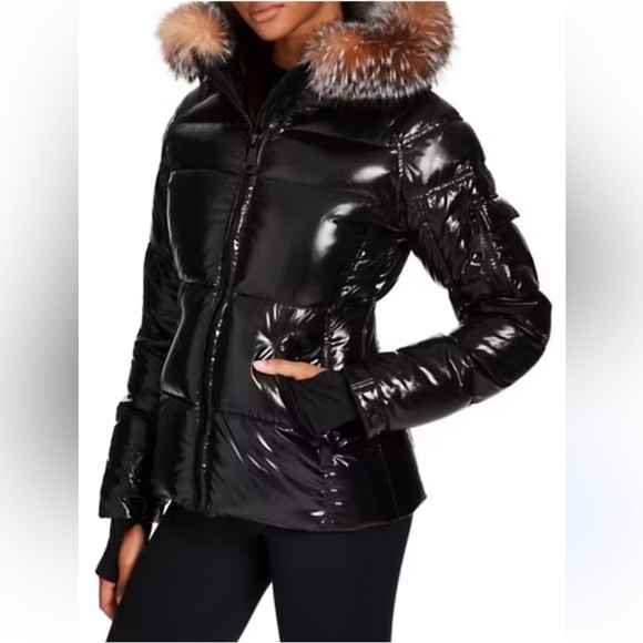 SAM Shiny Black Puffer Jacket with Fur Trim Size XS in Mint Condition - Picture 1 of 16